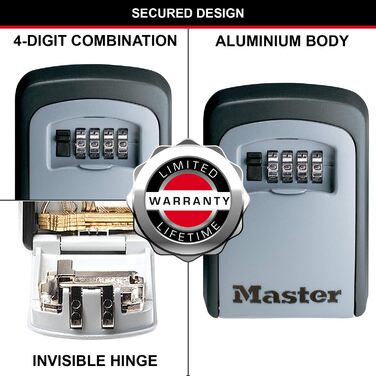 Master Lock Wall Mounted Key Safe - Outdoor Key Storage Box, Medium Size