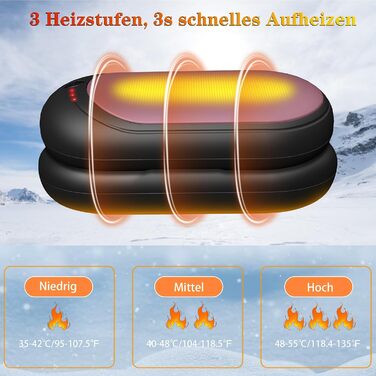 Електричний підігрівач для рук, перезаряджуваний набір 2 шт. з акумулятором 6000mAh, USB-кабель, 3 режими нагріву, 20 годин тепла, перезаряджувана кишенькова пічка для активного відпочинку взимку (чорний, рожевий)