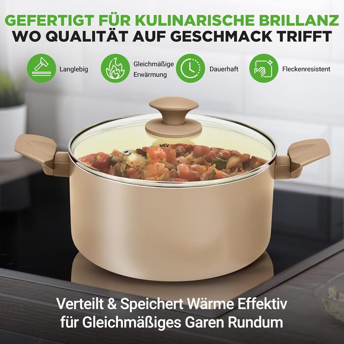 Набір посуду NutriChef 75 предметів антипригарний керамічний з аксесуарами, ножі, кремово-коричневий
