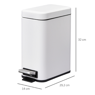 HOMCOM 5L Step Trash Can, Cosmetic Can, Waste Bin with Lid and Foot Pedal, Trash Container with Inner Bucket, Bathroom Trash Can for Living Room, Office, Metal, White, 29.2 x 14 x 32 cm | Aosom