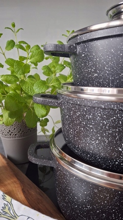 Набір каструль Hoffner, алюміній з мармуровим покриттям, чорний, 17 предметів