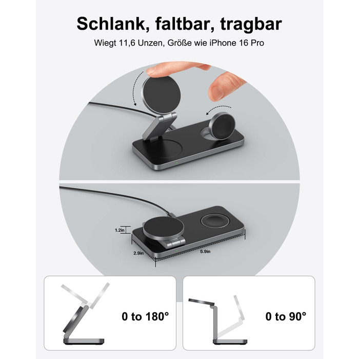 Бездротовий зарядний пристрій 3-в-1 MagSafe для iPhone, Apple Watch та AirPods Pro (Чорний)