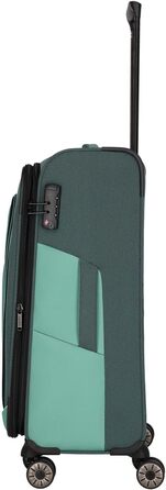 Travelite 4-Wheel Luggage Size L, Softshell made from recycled material, Luggage Series VIIA: Trolley with expandable gusset + edge protection, 77 cm, 91-103 liters (Trolley M extended (67 cm), Eucalyptus (Green))