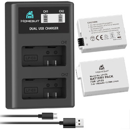 Акумулятор LP-E8 1800mAh та LED-зарядний пристрій для Canon EOS Rebel T2i T3i T4i T5i EOS 550D 600D 650D 650D 700D Kiss X4 X5 X6 X6i X7i (2 шт. акумулятори + 1 зарядний пристрій)