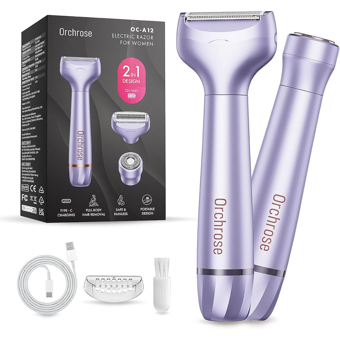Електричний епілятор для жінок: безболісний пристрій для догляду за тілом, обличчям, зоною бікіні, ногами та під пахвами. Портативний, акумуляторний (рожеве золото, фіолетовий)