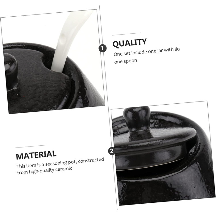 DOITOOL Sugar Bowl with Lid and Ceramic Sugar Bowl Porcelain Spice Jar Spice Container Sugar Container for Home Kitchen Coffee Bar Black