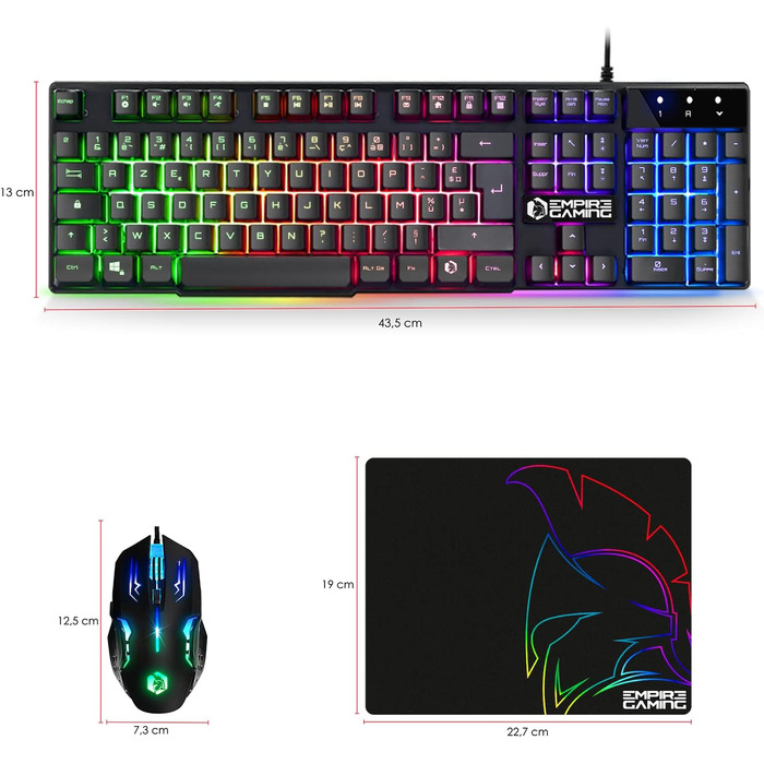 Ігровий комплект Empire Gaming Armor RF800: Клавіатура та миша бездротові AZERTY (французька розкладка) RGB з килимком для миші. Підтримка PC, PS4, PS5, Xbox One/Series, Mac. Білий (MK800)