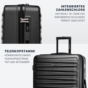 WITTCHEN Skyspeed Line - великий валіза з жорстким корпусом ABS, 4 колеса, телескопічна ручка, комбінаційний замок, чорний. Підходить для авіакомпаній Lufthansa, Eurowings, Ryanair, Condor
