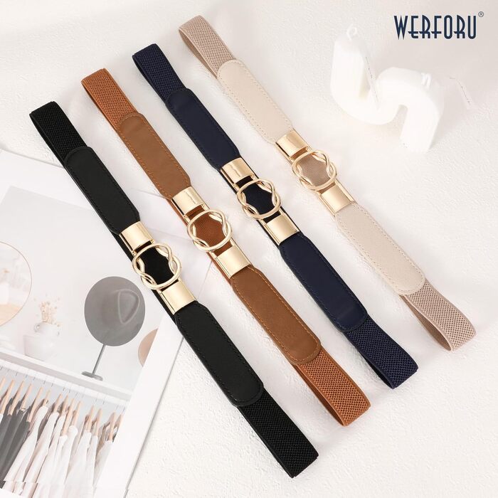 Жіночий еластичний пояс WERFORU (4 шт.) - чорний, коричневий, синій, бежевий - розмір 95-108 см