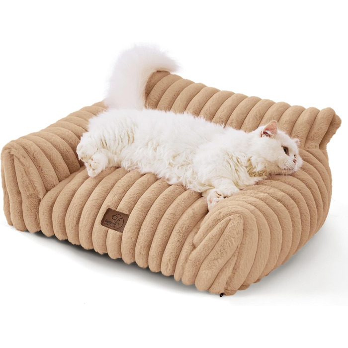Ортопедичне ліжко для котів BEDSURE великого розміру 61x46x25 см - зручне диван-ліжко для собак та котів, м'яке, з антиковзким покриттям, Kamel