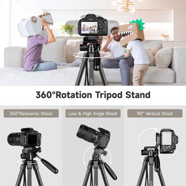 Штатив для камери JOILCAN 210.8 см: легкий трипод для смартфона, камери та селфі-палки з кульковою головкою 360° та пультом дистанційного керування. Алюмінієвий штатив з триножиною для Canon, Nikon, DSLR. Чорний.