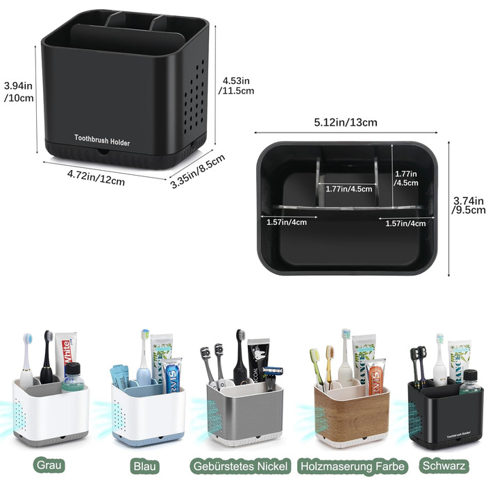 Тримач для зубних щіток електричних, органайзер для ванної кімнати, великий, чорний