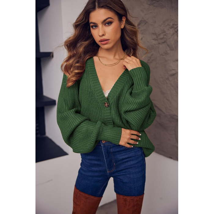 Жакет жіночий короткий в'язаний кардиган Hotouch з V-подібним вирізом, на кнопках, відкритий спереду, светр, стильний, повсякденний, (XS, Зелений)