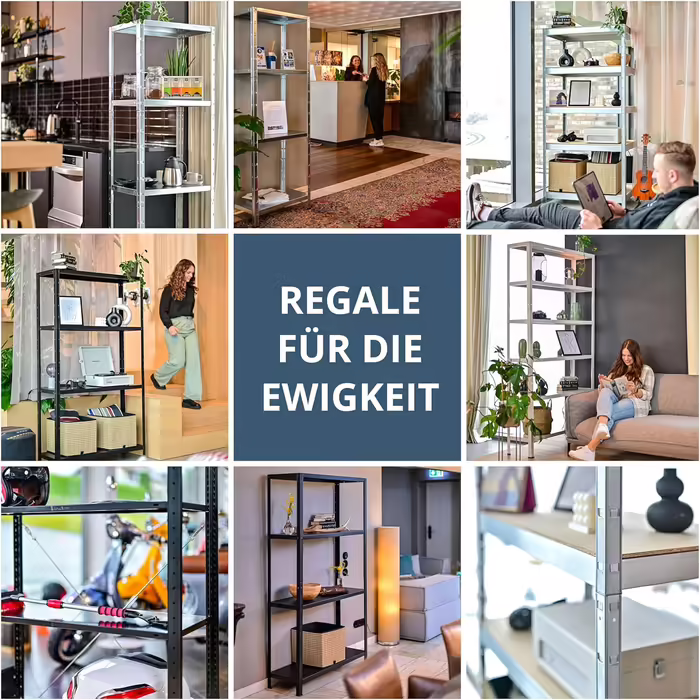 SCHULTE Shelfworld slotted shelving unit with 4 PowerMAX shelves, 65 kg load capacity, 180x60x40 cm (H x W x D), galvanized (storage shelf, workshop shelf, cellar shelf, garage shelf, metal shelf)