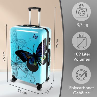 Чемодан Xonic Design: жорсткий корпус, 360° колеса, кодовий замок, полікарбонат. Розміри M, L, XL або набір (Butterfly, XL). XL Butterfly