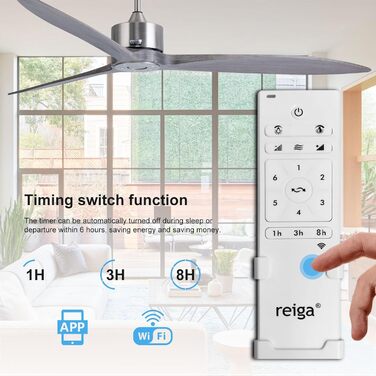 Стеляний вентилятор Reiga з імітацією дерева, 165 см, DC-двигун, керування пультом та Smart Home, 6 швидкостей, колір: коричневий, для внутрішнього та зовнішнього використання