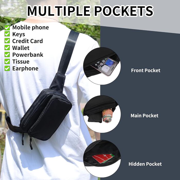 Чоловіча/жіноча поясна сумка на пояс, унісекс, чорна, з регульованим реміннем, 30 см, для подорожей, прогулянок з собакою, туризму