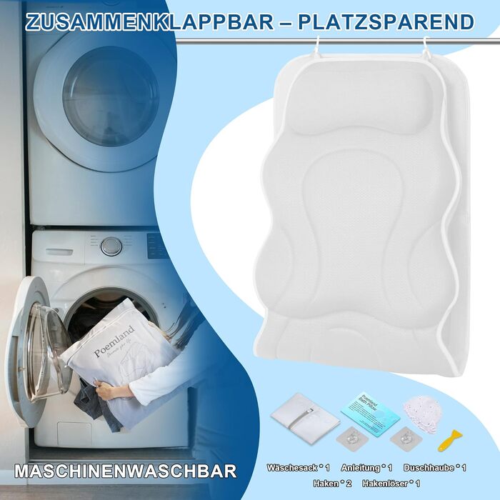 Подушка для ванни Luxus Dicke з м'яким наповнювачем для підтримки голови, шиї та плечей. Біла подушка для комфортного розслаблення у ванні. Аксесуар для спа.