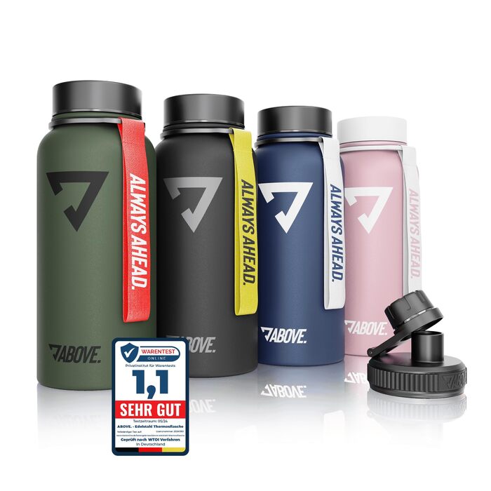 Термофляга ABOVE Edelstahl 1л оливкова: нержавіюча сталь, BPA-free, 12 год гаряче/24 год холодне, для фітнесу, спорту, активного відпочинку
