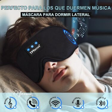 Маска для сну TPfocus з навушниками для тих, хто спить на боці, Bluetooth, миюча, блокує світло, з мікрофоном, для подорожей, сну, йоги, медитації, чорна