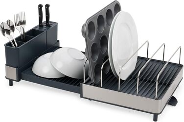 Підставка для посуду Joseph Joseph Extend Extendable з віднімним контейнером для столових приборів, поворотним піддоном, нержавіюча сталь (Max, Grey)