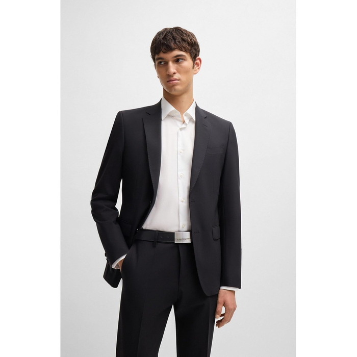 Чоловічий шкіряний ремінь BOSS Baxton з логотипом, чорний