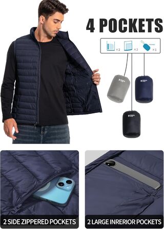 Чоловіча легка степкова жилетка Pioneer Camp – водонепроникна, компактна, з підкладкою – для активного відпочинку, повсякденного носіння, роботи, спорту та подорожей. Navy, L