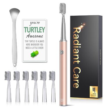 Електрична звукова зубна щітка JTF з очищувачем язика, 8 насадок, 5 режимів, функція пам'яті, таймер 2 хв, водонепроникність IPX7, перезаряджається, швидка зарядка (3 години), для дорослих (блакитний) (Rosegold)