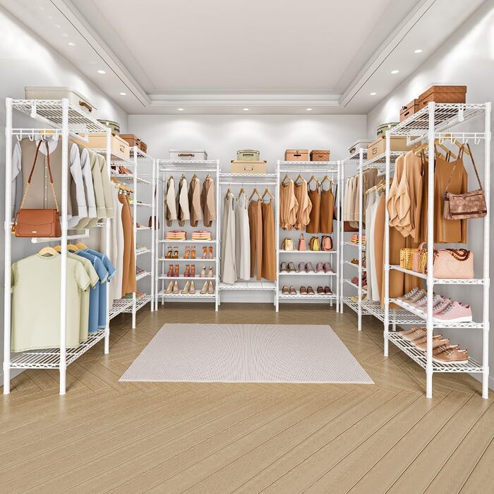 Стійка для одягу KZOBYD з полицями та вішалкою, металева, біла