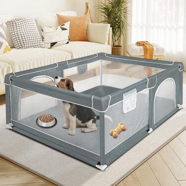 Льотний вольєр для цуценят з дверцятами, вольєр для цуценят або маленьких собак, міцний загін з товстого полотна та сітки з нейлону, висока зносостійкість, можна прати в пральній машині, для використання в приміщенні та на вулиці, 180 x 120 x 66 см – світло-сірий (120 x 160 x 66 см - темно-сірий)