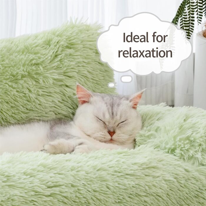 MEWOOFUN Stylish Cat Bed Cat Sofa Fluffy - 76x45cm Cat Bed Large Plush Cat Couch for Small Dogs and Cats Removable and Washable (green)