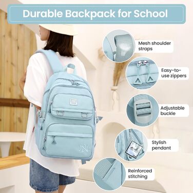Шкільний рюкзак для дівчаток-підлітків: стильний та водонепроникний, 3-9 клас, для школи та подорожей, блакитний (8529)