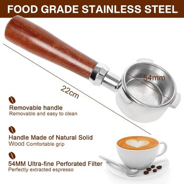 Бездонний портафільтр Baoweihua 54 мм для кавомашин Breville/Sage Barista 870/875/878/880, нержавіюча сталь, сріблястий