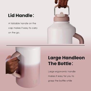 BOTTLE BOTTLE Insulated Water Bottle with Straw and Double Lid, Stainless Steel Sports Water Bottle for Men, with Handle, Vacuum Stainless Steel, for Workout and Sports, 1.8L, (Gradient Color)