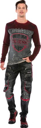 Чоловічі джинси Cipo & Baxx Cargo Regular Fit Straight Biker Used Look чорні W40 L32