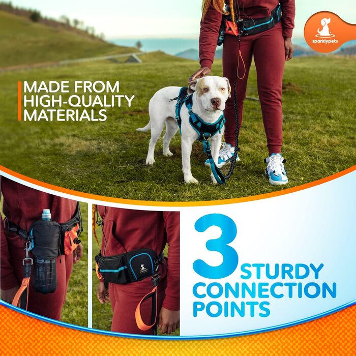 Світловідбиваючий нашийник-ручка для собак SparklyPets - Аксесуар для прогулянок без рук для середніх та великих порід - Комплект з тримачем для телефону, змінним контейнером для відходів, кишенькою для ласощів та тримачем для пляшки. Оранжевий колір.