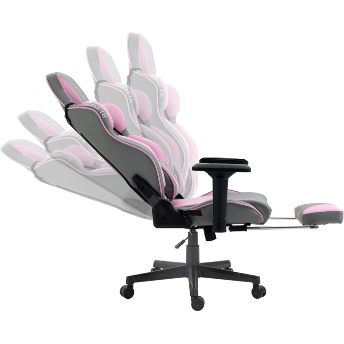 TRISENS Gaming Chair Racing Style Chair with Sports Seat and Ergonomic 4D Armrests, Color: Light Grey/Pink Light Grey / Pink