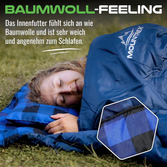 Mountrex Double Sleeping Bag - Summer Sleeping Bag for 2 People (210 x 150cm) - Double Sleeping Bag - XXL Summer Sleeping Bag with 2 Pillows for Adults - Camping, Outdoor & Indoor Use - Black
