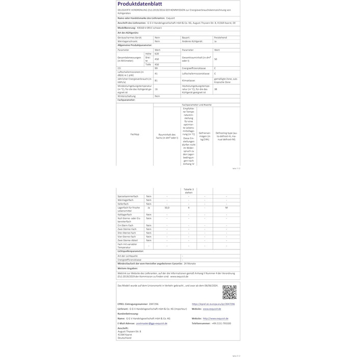Exquisit KB560-V-091E: Міні-холодильник чорного кольору, 50 літрів, LED-підсвітка, регулювання температури, ширина 45 см