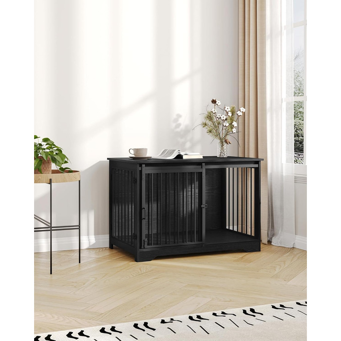 Клітка для собак Hzuaneri, 100 см, дерев'яна, з розсувними дверима, для дому, чорна (100 x 60 x 68 см)