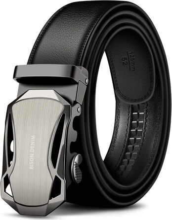 Чоловічий шкіряний ремінь BISON DENIM з автоматичною пряжкою - для ділового стилю, ширина 35 мм, чорний, розмір 120
