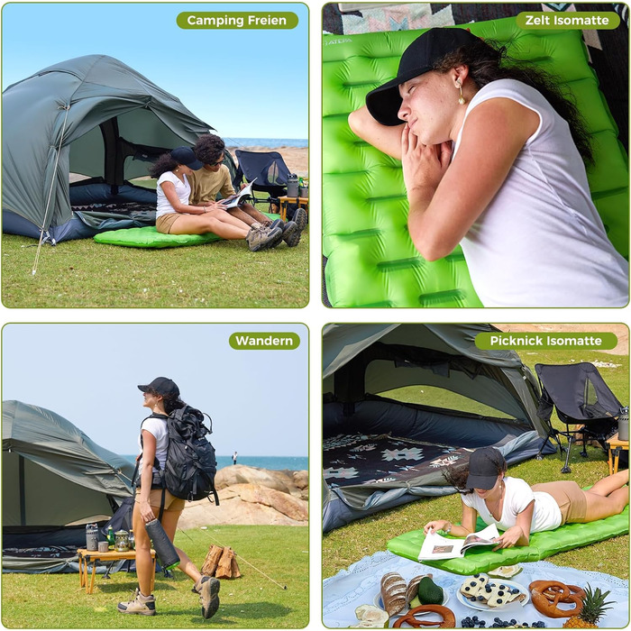 ATEPA ThermAir ізомат для кемпінгу та трекінгу, 6R, R-значення 6.6, 7 камер, компактний, з сумкою, 9см товщина, 9см зелений