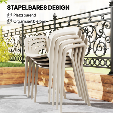 Outsunny Set of 4 Weather-Resistant Patio Chairs - Stackable Plastic Chairs with Armrests and Backrest (Up to 120 kg Capacity)
