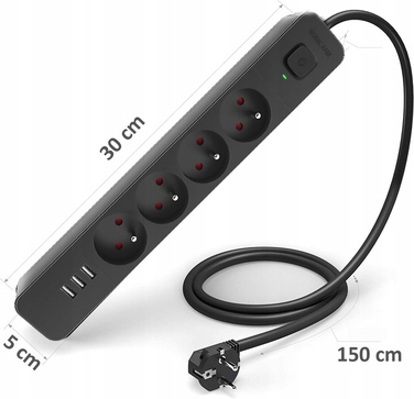 Мережевий фільтр Defender SFS 135, 5 м, 4 розетки, 3x USB