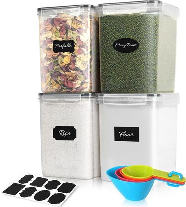 Набір контейнерів для зберігання Withosent 24 шт. з герметичними кришками, 2л, 1.6л, 0.8л, для кухні, борошна, мюслі, кукурудзяних пластівців, з етикетками та ложками