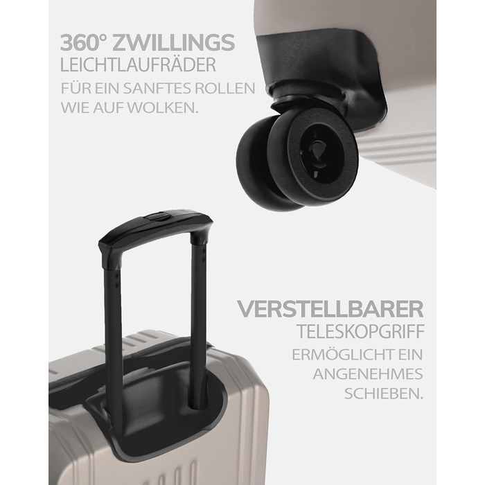 Набір валіз FERGÉ 3 шт. з жорстким корпусом та TSA-замком. Валізи-троліки (ручна поклажа, L, XL). Жорсткі валізи з міцного полікарбонату (3 шт., Ivory-matt)