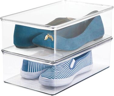 mDesign 2-Piece Stackable Shoe Box with Lid – Practical Shoe Storage Box Made of Plastic – Ideal for Protected Storage of Sandals, Sneakers, etc. – Transparent