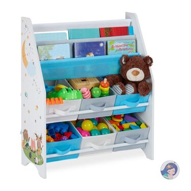 Relaxdays Children's Shelf with 6 Boxes & 2 Hanging Pockets