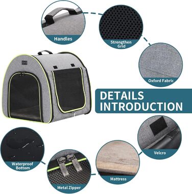 Кія для собак Petsfit: складана переноска для маленьких собак, котів та кроликів. Зручна переноска для дому, транспортування та сну. З анти-відкривачем та плюшевою подушкою, сіра, S