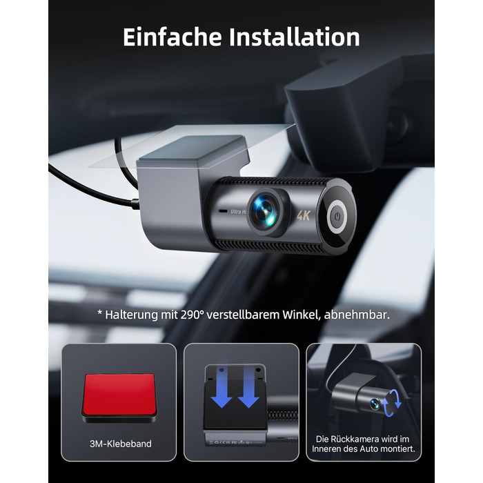 Відеореєстратор автомобільний 4K+1080P Dashcam з Wi-Fi, SD 64GB, нічна зйомка, G-сенсор, паркування